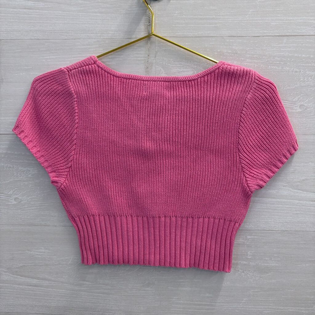 LA Hearts Pink Knit Cropped Short Sleeve Top Extra Small