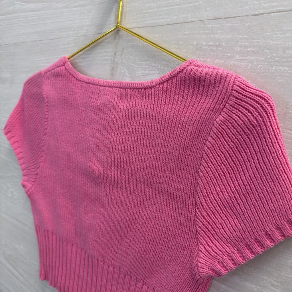 LA Hearts Pink Knit Cropped Short Sleeve Top Extra Small