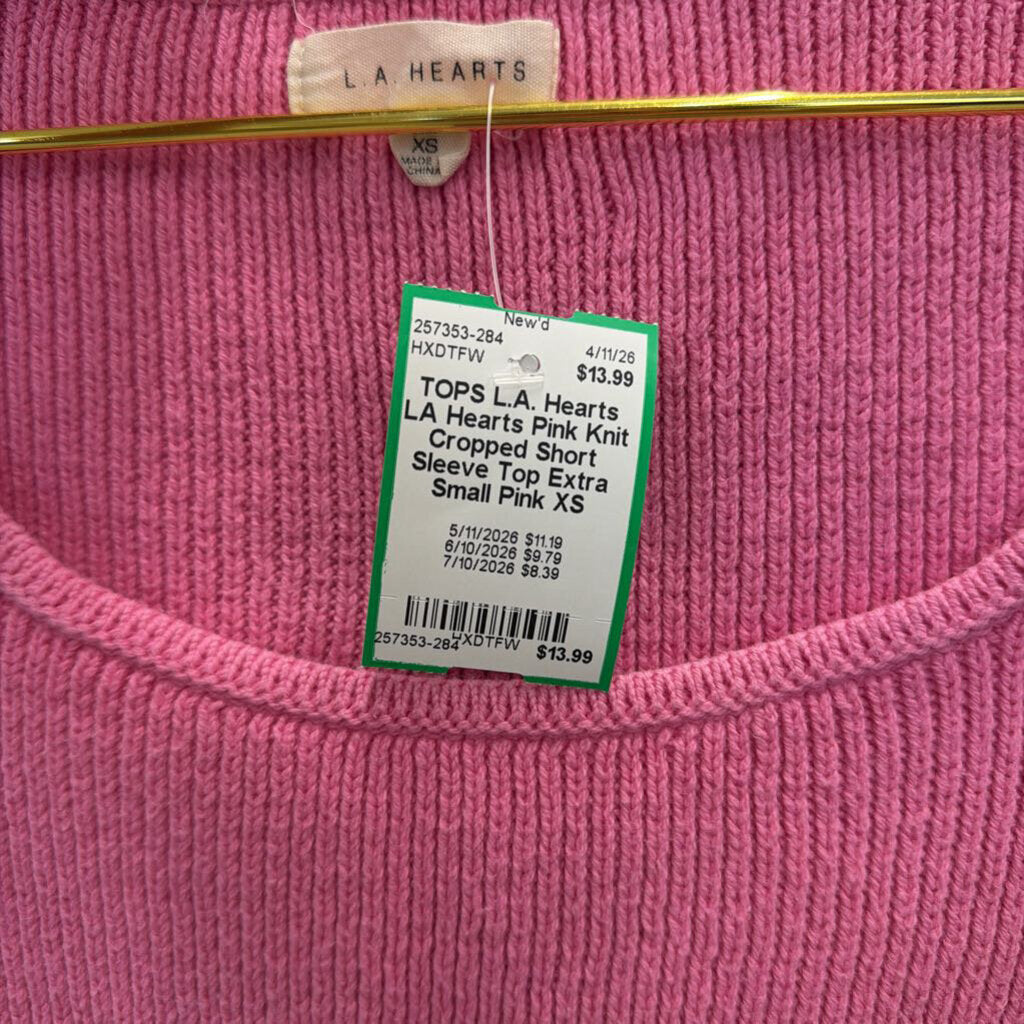 LA Hearts Pink Knit Cropped Short Sleeve Top Extra Small