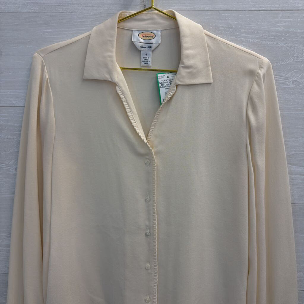 Talbots Cream 100% Silk Long Sleeve Button Down Top 6