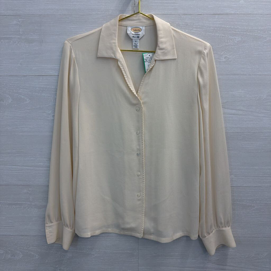Talbots Cream 100% Silk Long Sleeve Button Down Top 6