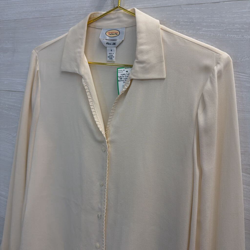 Talbots Cream 100% Silk Long Sleeve Button Down Top 6