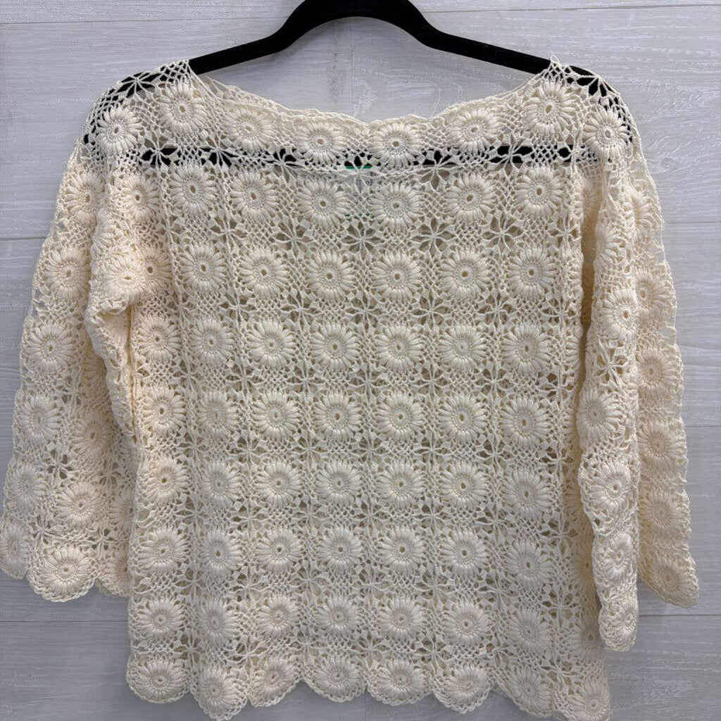 Cream Crochet Open Knit Long Sleeve Top Small