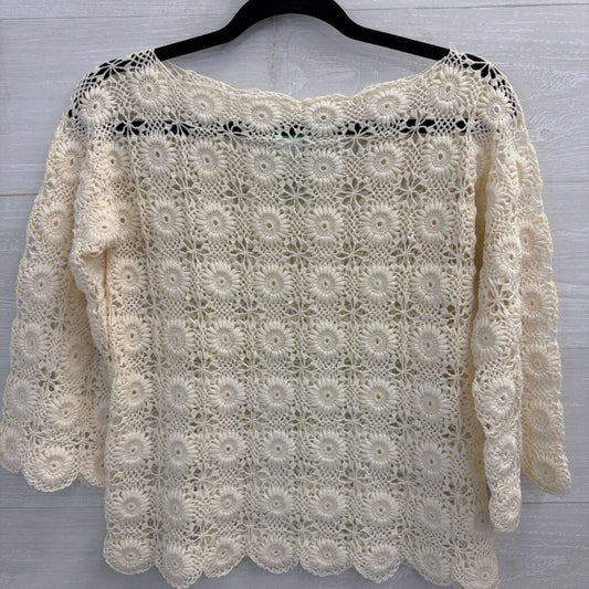 Cream Crochet Open Knit Long Sleeve Top Small