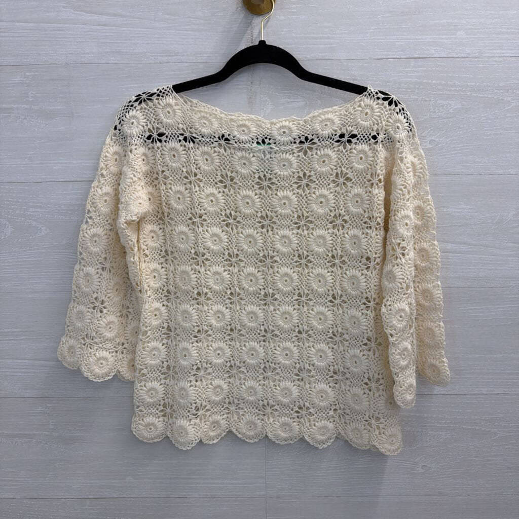 Cream Crochet Open Knit Long Sleeve Top Small