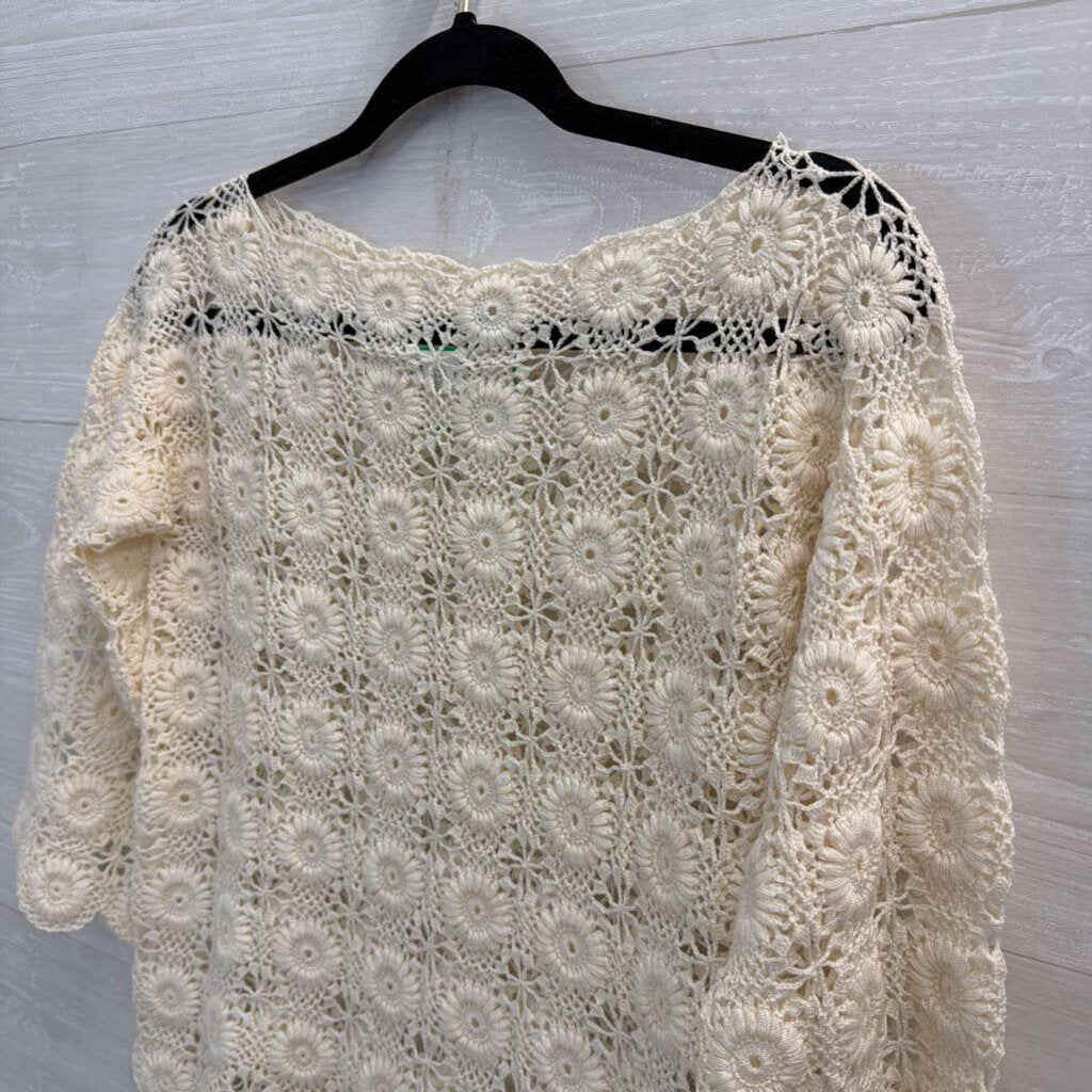 Cream Crochet Open Knit Long Sleeve Top Small