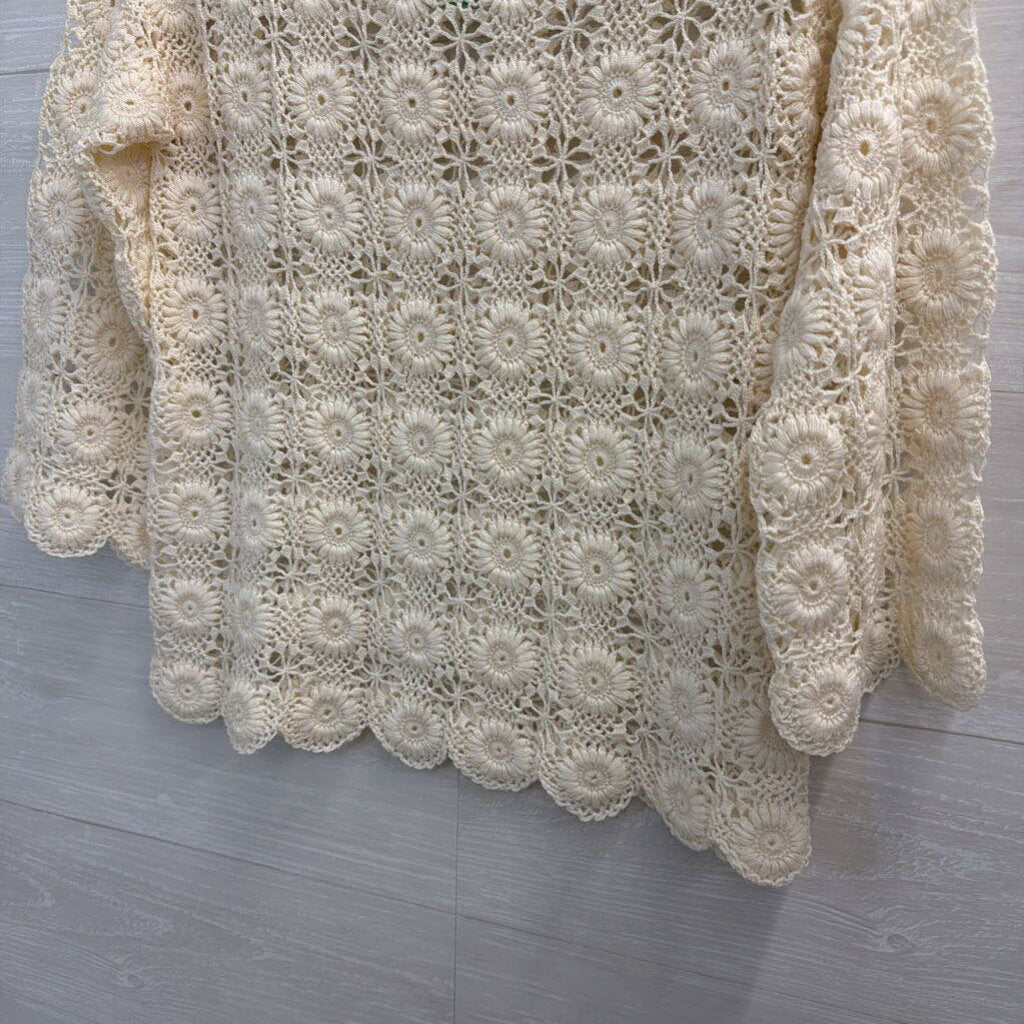 Cream Crochet Open Knit Long Sleeve Top Small