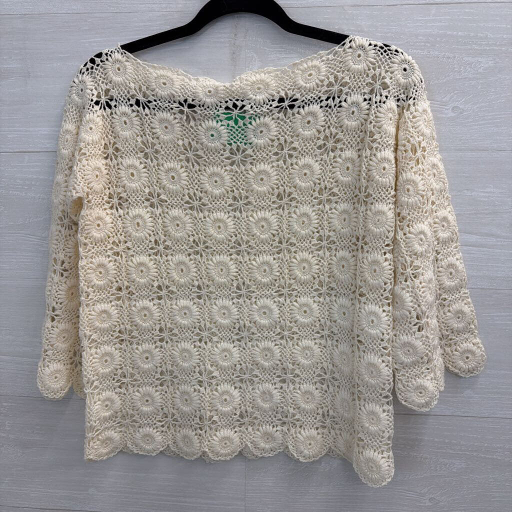 Cream Crochet Open Knit Long Sleeve Top Small