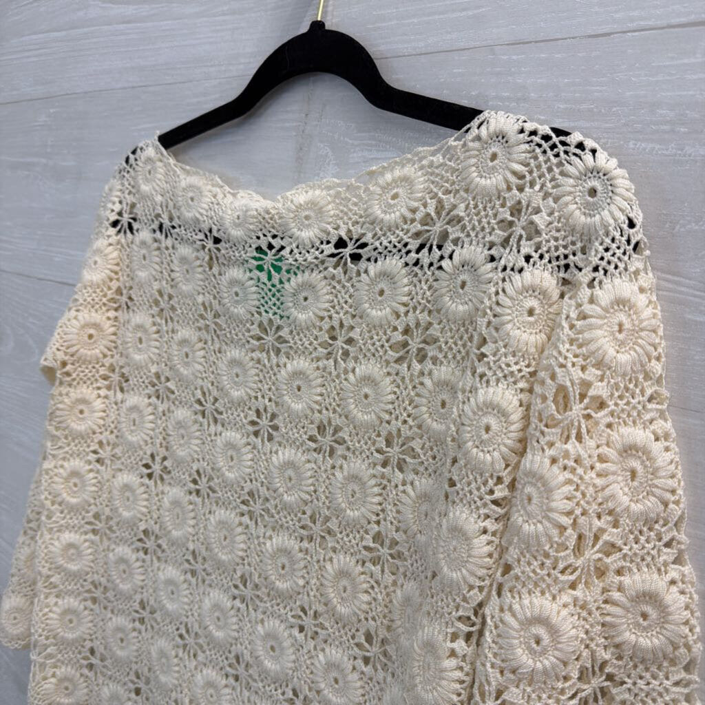 Cream Crochet Open Knit Long Sleeve Top Small