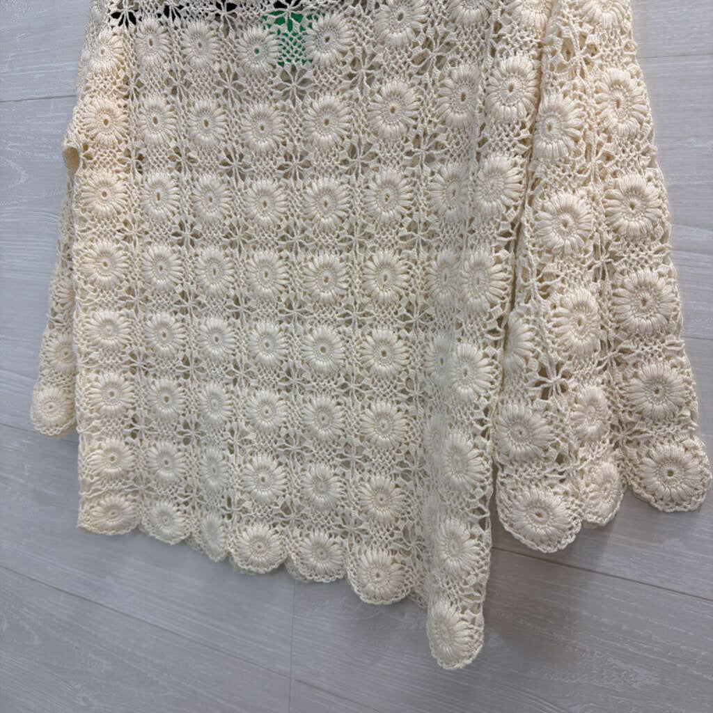 Cream Crochet Open Knit Long Sleeve Top Small