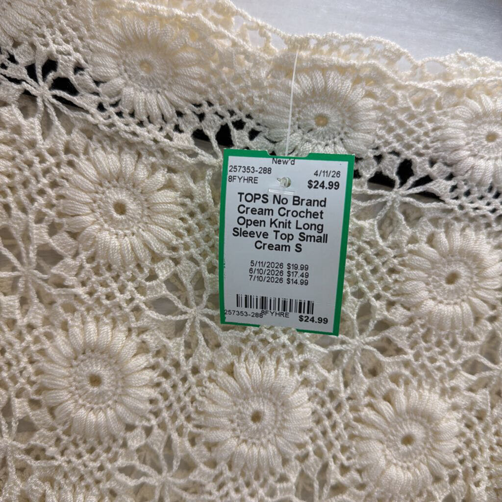 Cream Crochet Open Knit Long Sleeve Top Small