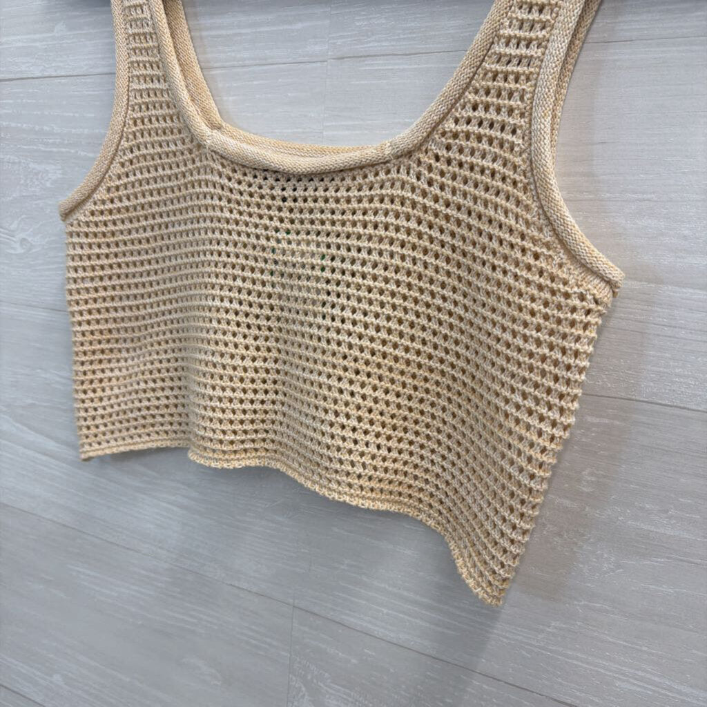 Lulus Beige Knit Cropped Tank Top Extra Small