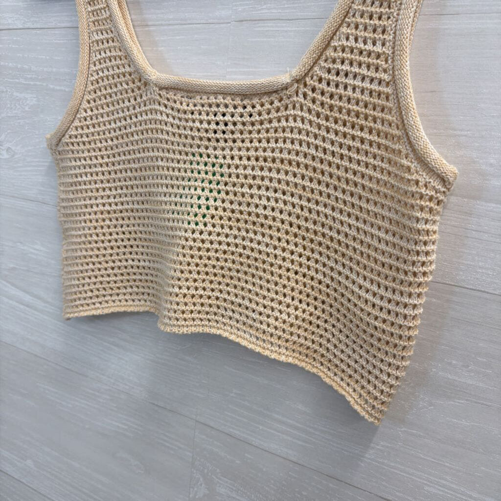 Lulus Beige Knit Cropped Tank Top Extra Small