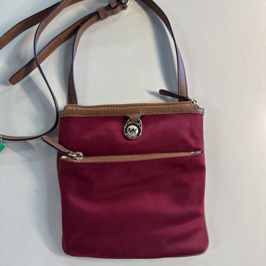 Michael Kors Burgundy Nylon Brown Leather Crossbody Purse