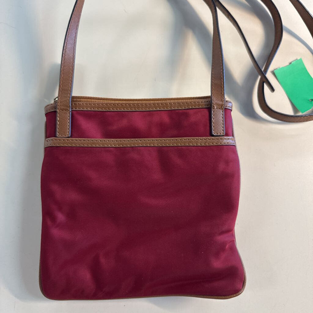Michael Kors Burgundy Nylon Brown Leather Crossbody Purse
