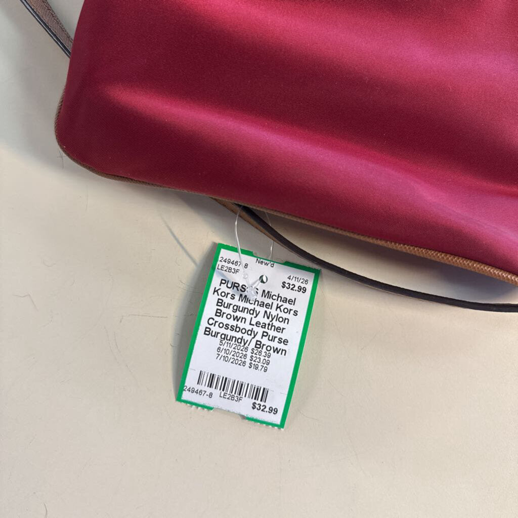 Michael Kors Burgundy Nylon Brown Leather Crossbody Purse