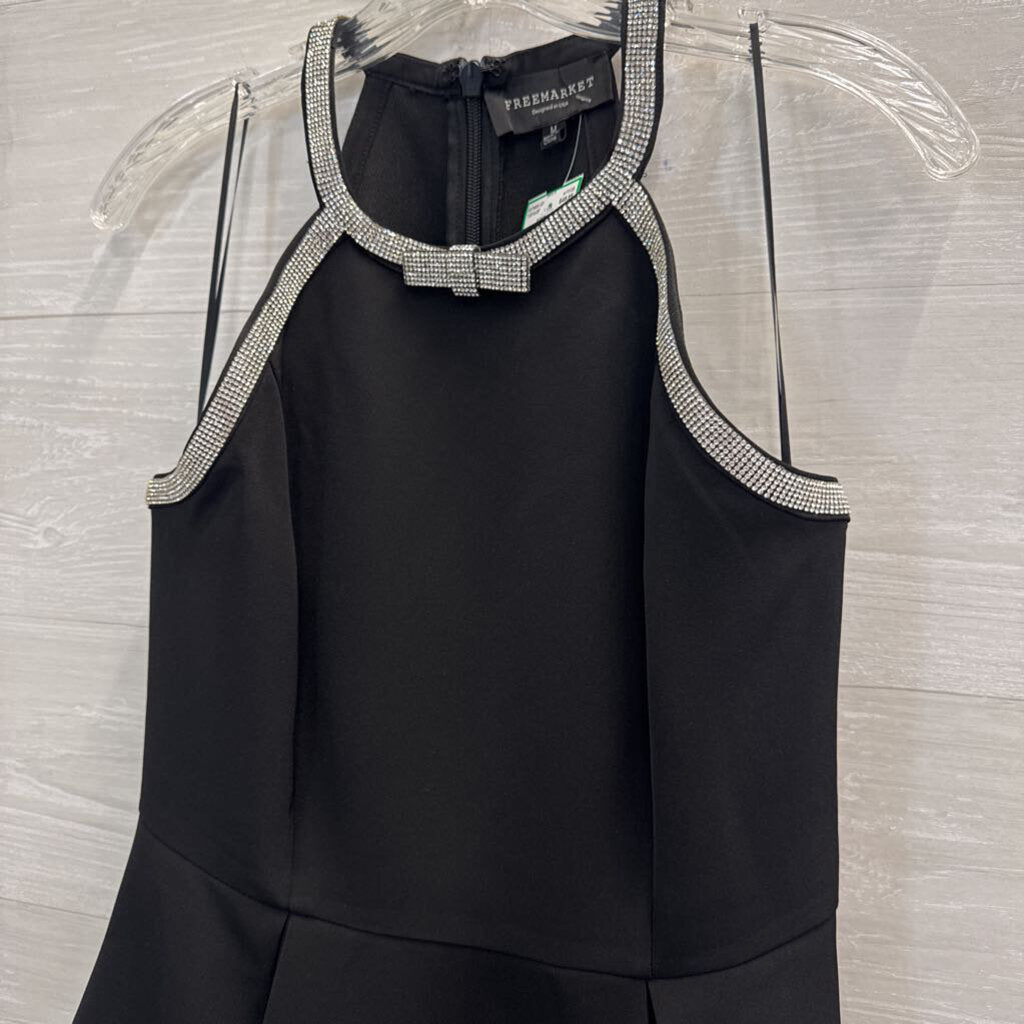 Free Market Black Rhinestone Neckline Long Formal Dress Medium