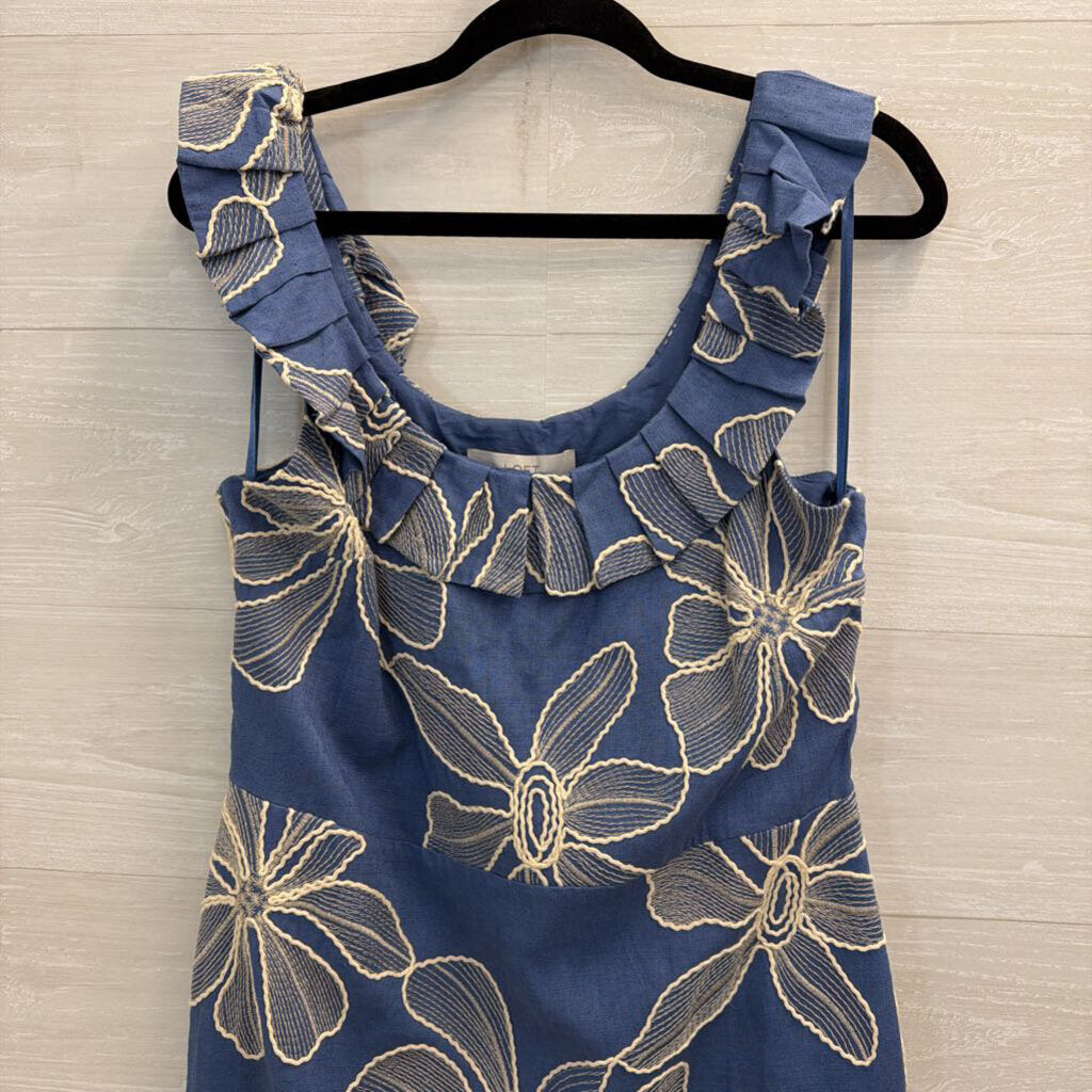Loft Blue/ Cream Embroidered Flower Dress 10