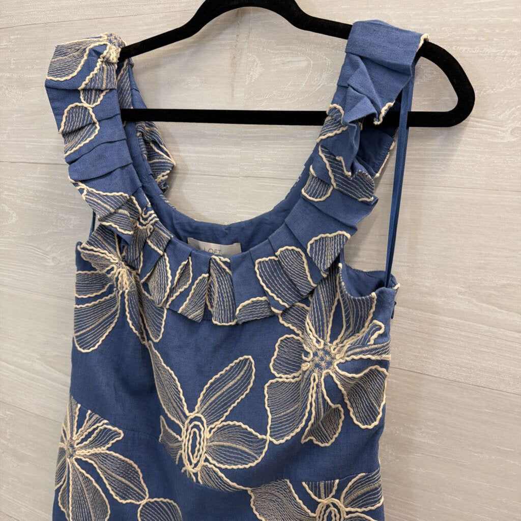 Loft Blue/ Cream Embroidered Flower Dress 10