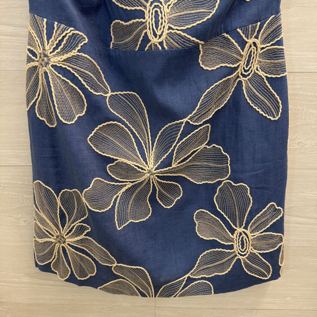 Loft Blue/ Cream Embroidered Flower Dress 10