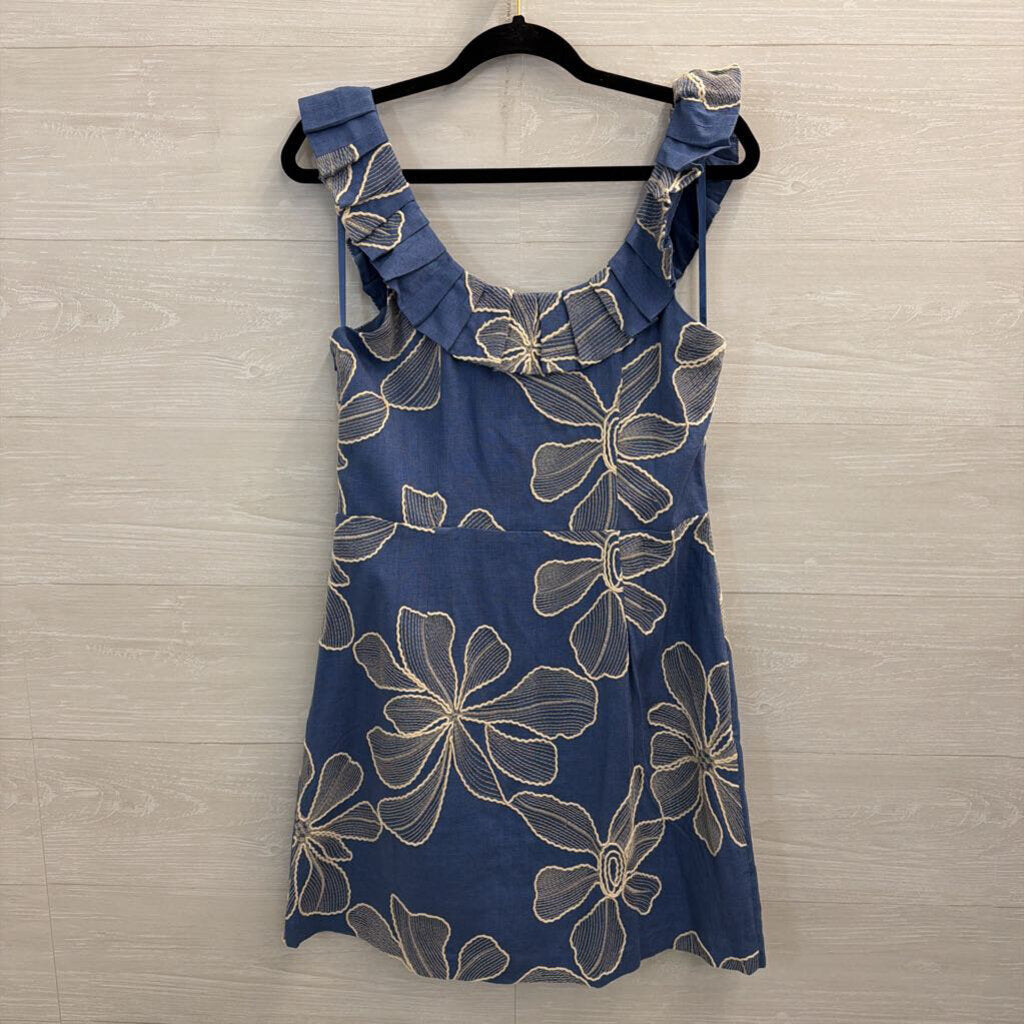 Loft Blue/ Cream Embroidered Flower Dress 10