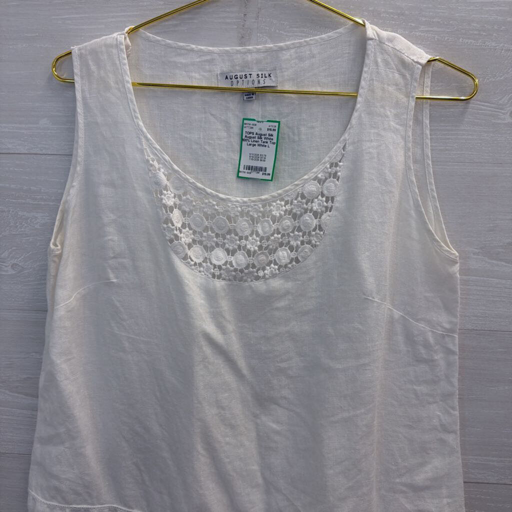 August Silk White 100% Linen Tank Top Large