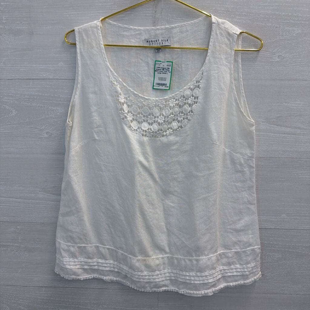 August Silk White 100% Linen Tank Top Large