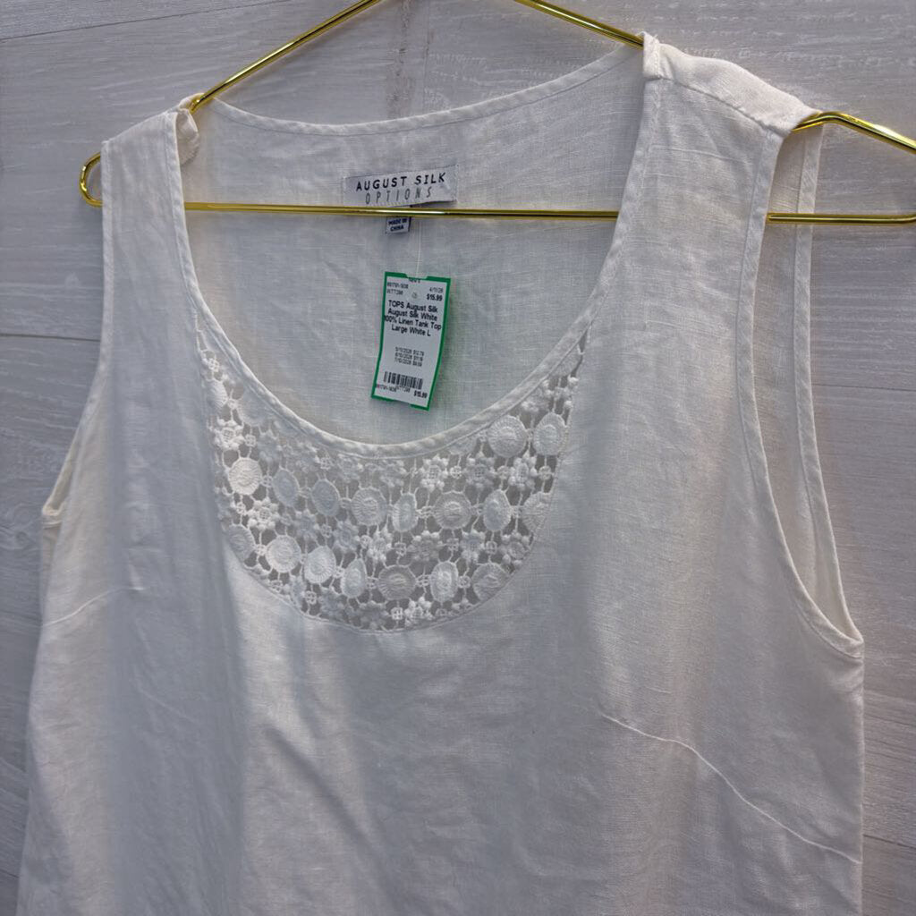 August Silk White 100% Linen Tank Top Large