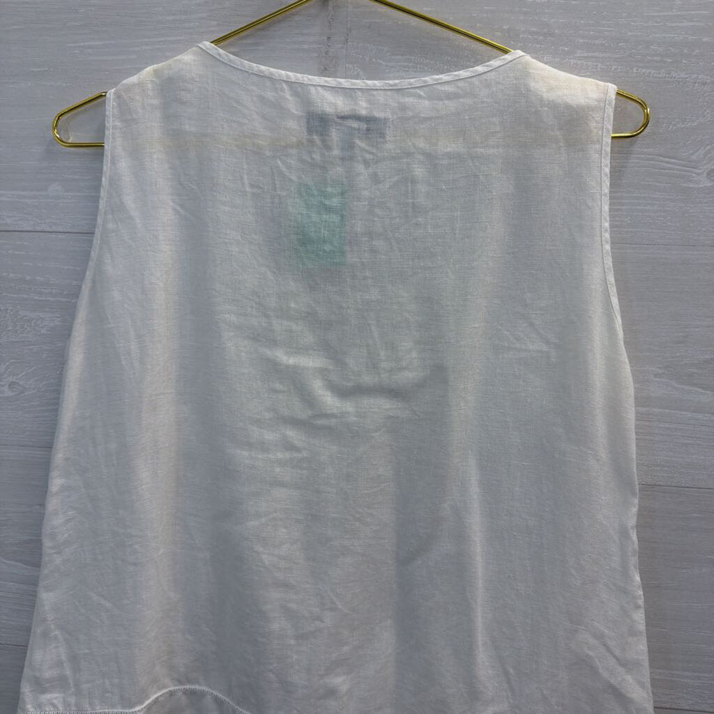 August Silk White 100% Linen Tank Top Large