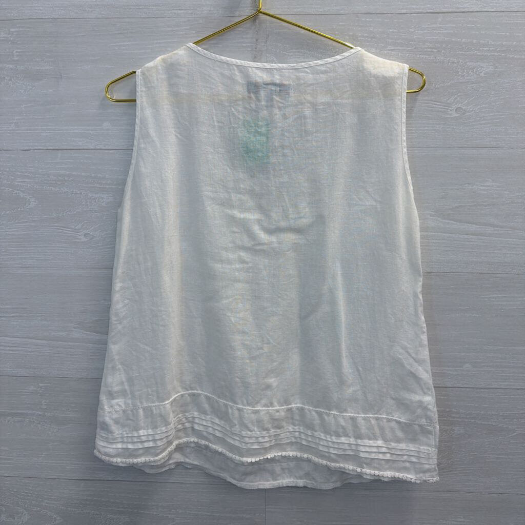 August Silk White 100% Linen Tank Top Large
