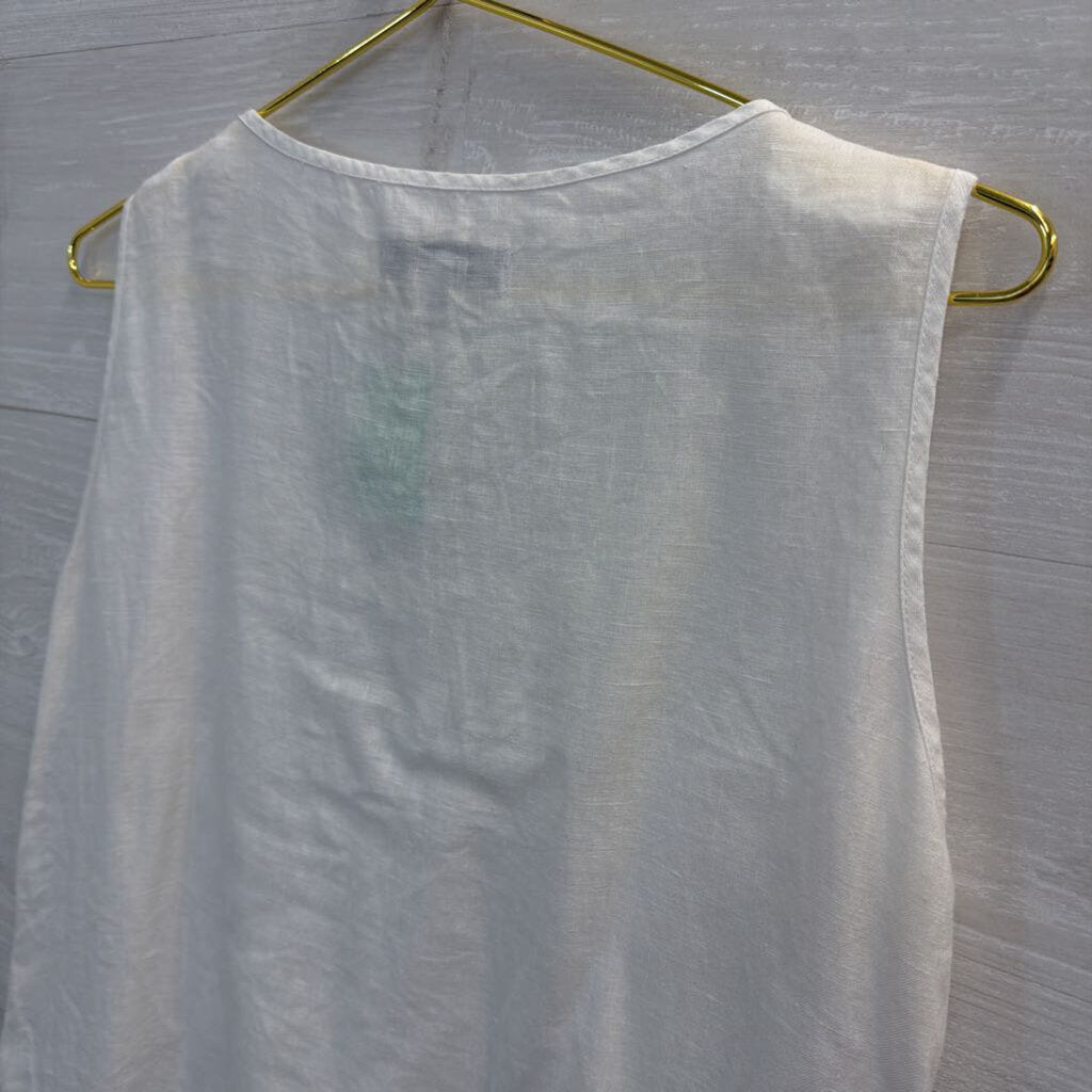 August Silk White 100% Linen Tank Top Large