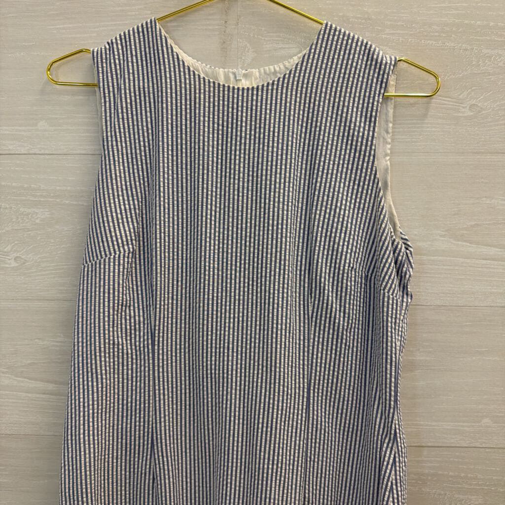 Talbots White/ Blue Seersucker Sleeveless Shift Dress 10