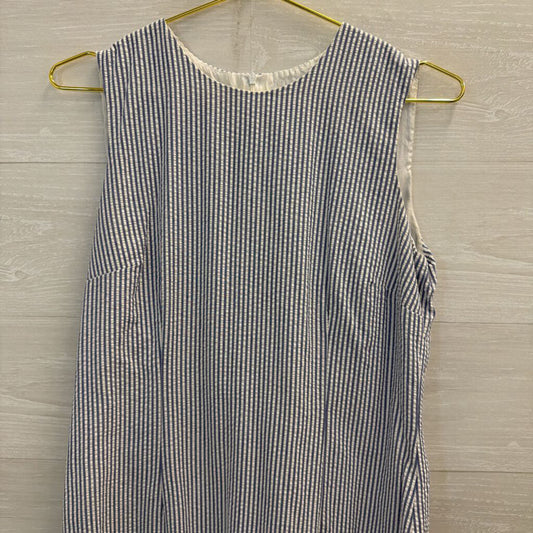 Talbots White/ Blue Seersucker Sleeveless Shift Dress 10