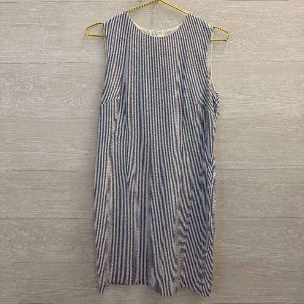 Talbots White/ Blue Seersucker Sleeveless Shift Dress 10