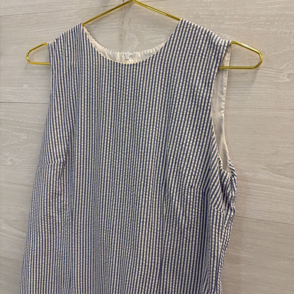 Talbots White/ Blue Seersucker Sleeveless Shift Dress 10