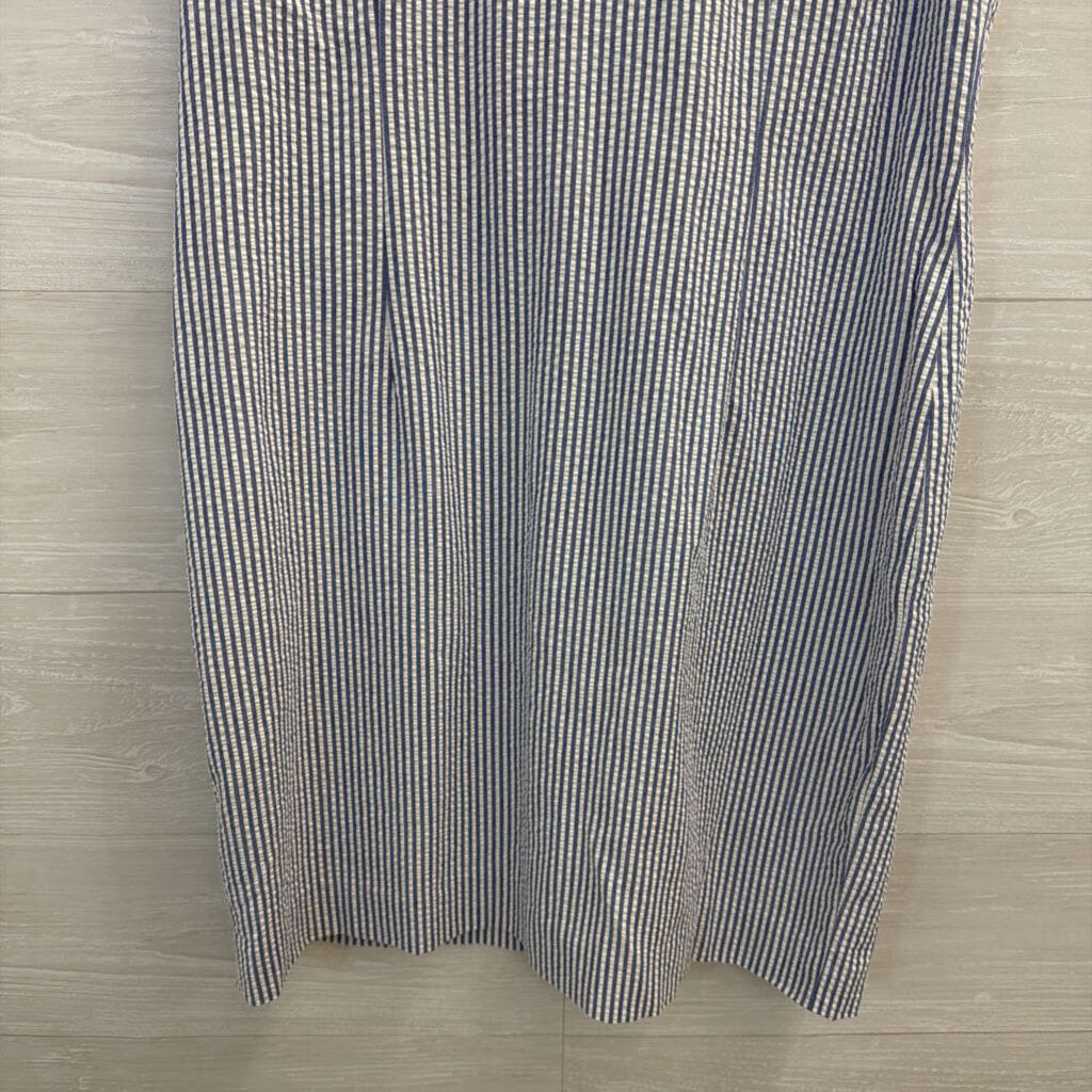 Talbots White/ Blue Seersucker Sleeveless Shift Dress 10