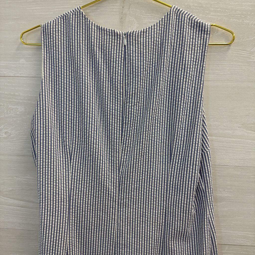 Talbots White/ Blue Seersucker Sleeveless Shift Dress 10