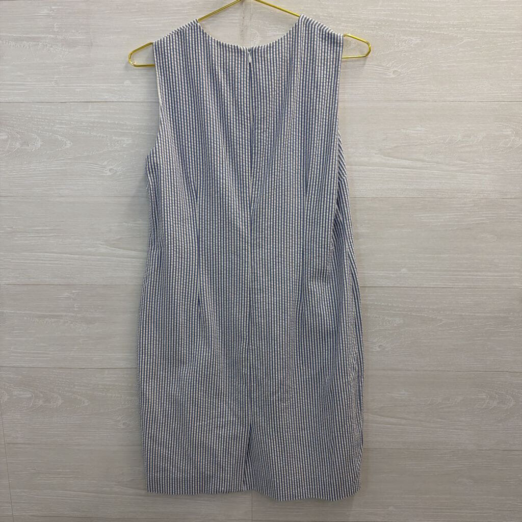 Talbots White/ Blue Seersucker Sleeveless Shift Dress 10