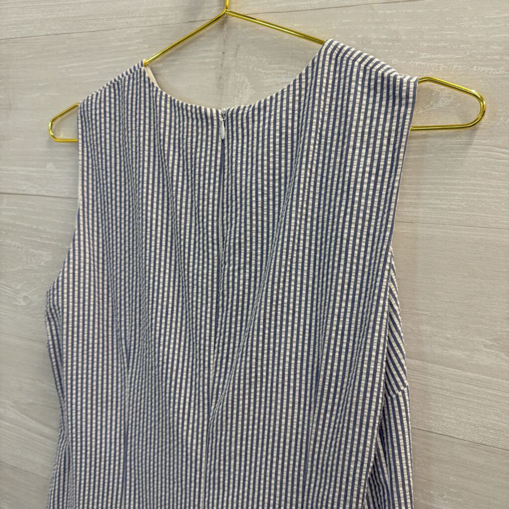 Talbots White/ Blue Seersucker Sleeveless Shift Dress 10