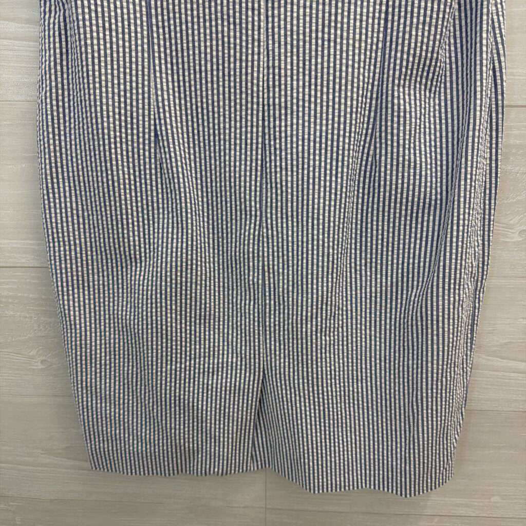 Talbots White/ Blue Seersucker Sleeveless Shift Dress 10