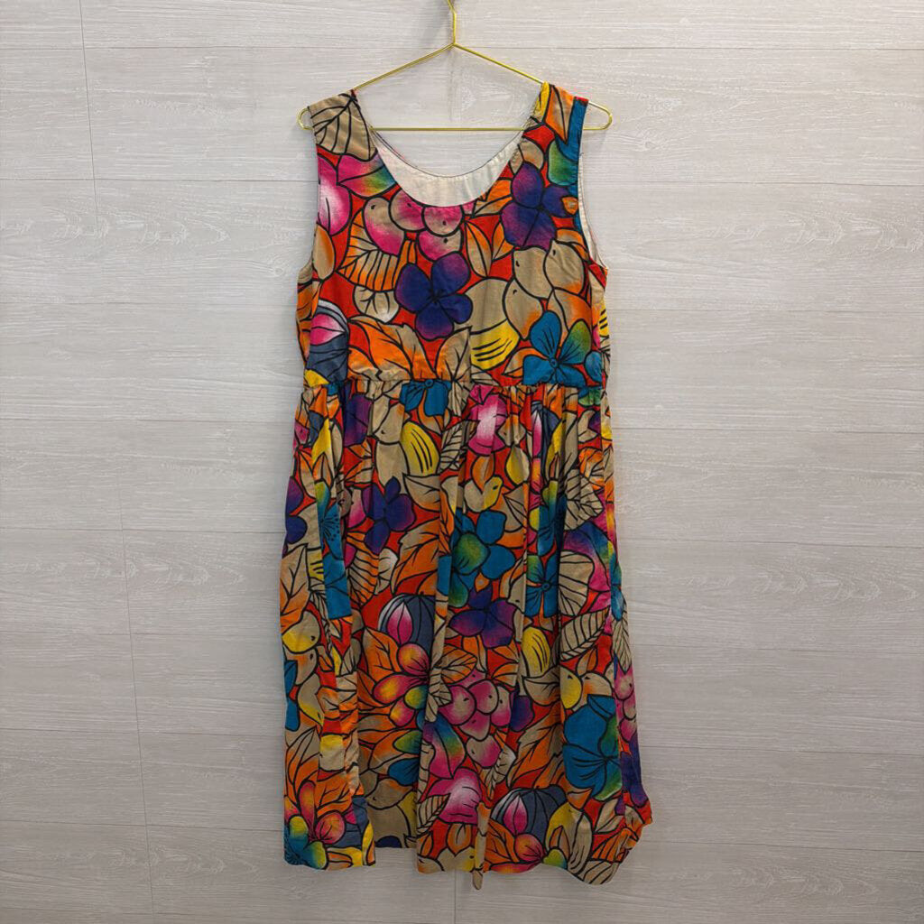 Multi Color Print Sleeveless Midi Dress Extra Large