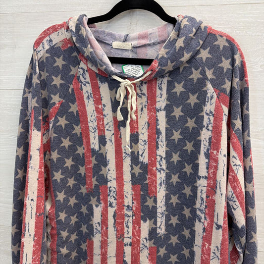 Oddi American Flag Print Hooded Long Sleeve Top Large