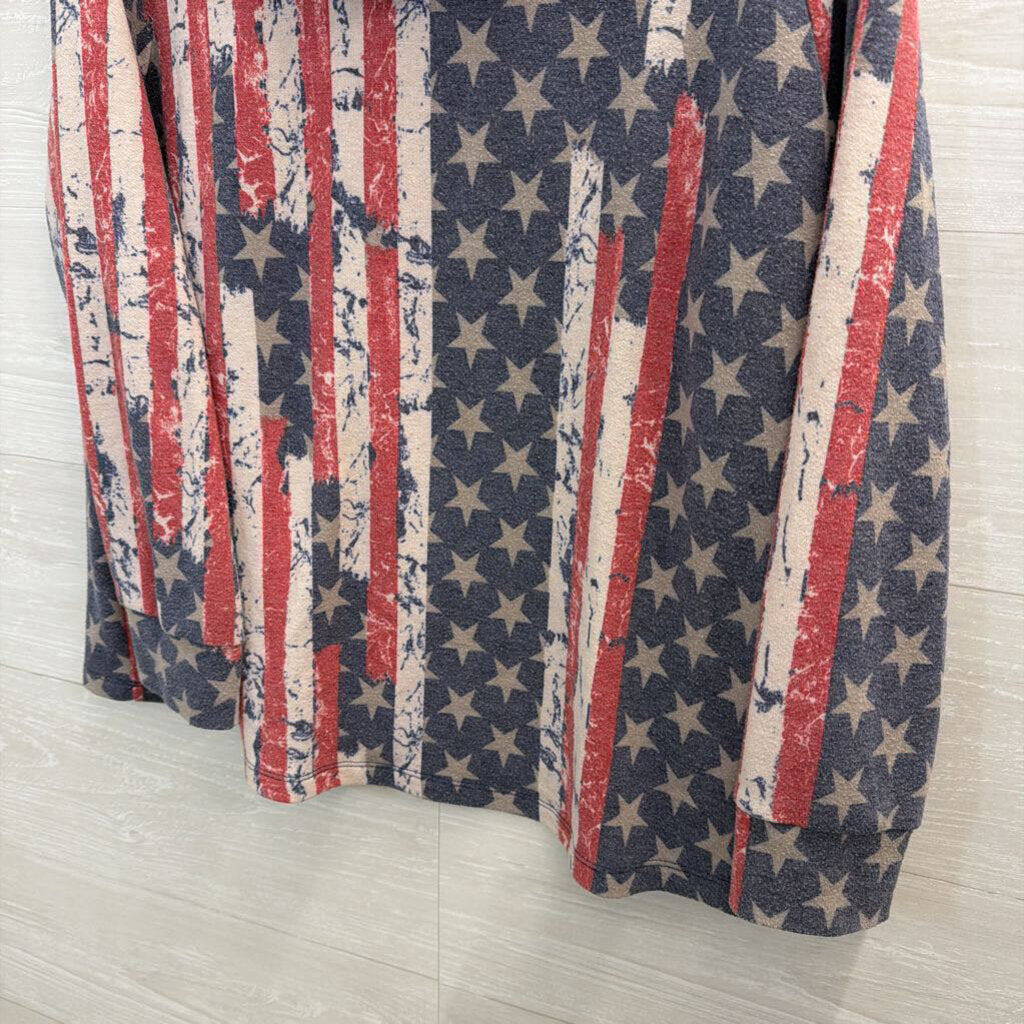 Oddi American Flag Print Hooded Long Sleeve Top Large