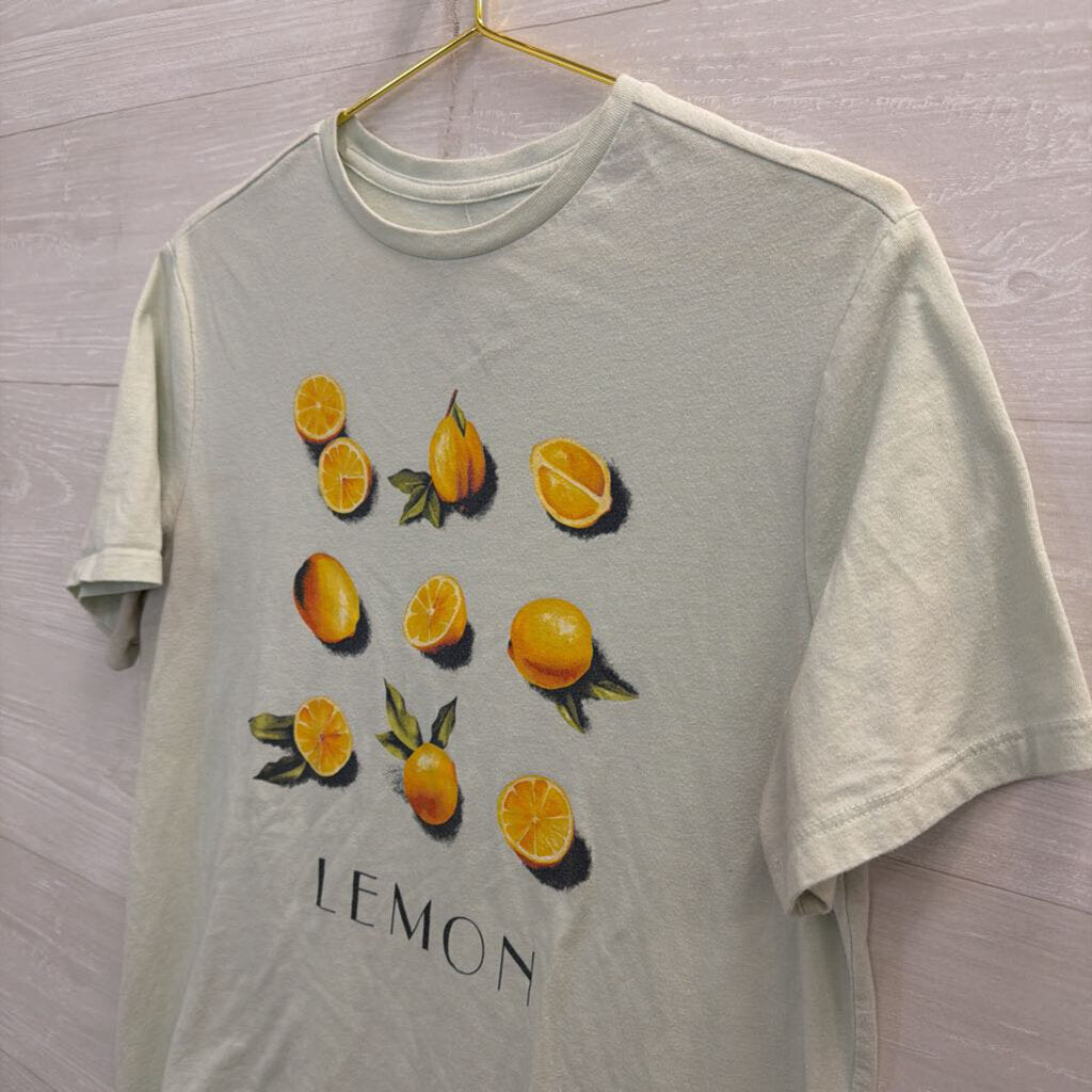 Green/ Yellow Lemon Print Short Sleeve Graphic Tee Medium