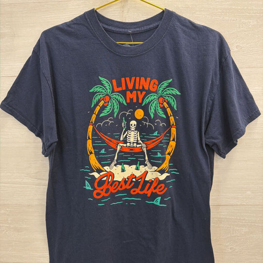 Navy/ Multi Living My Best Life Short Sleeve Graphic Tee Large