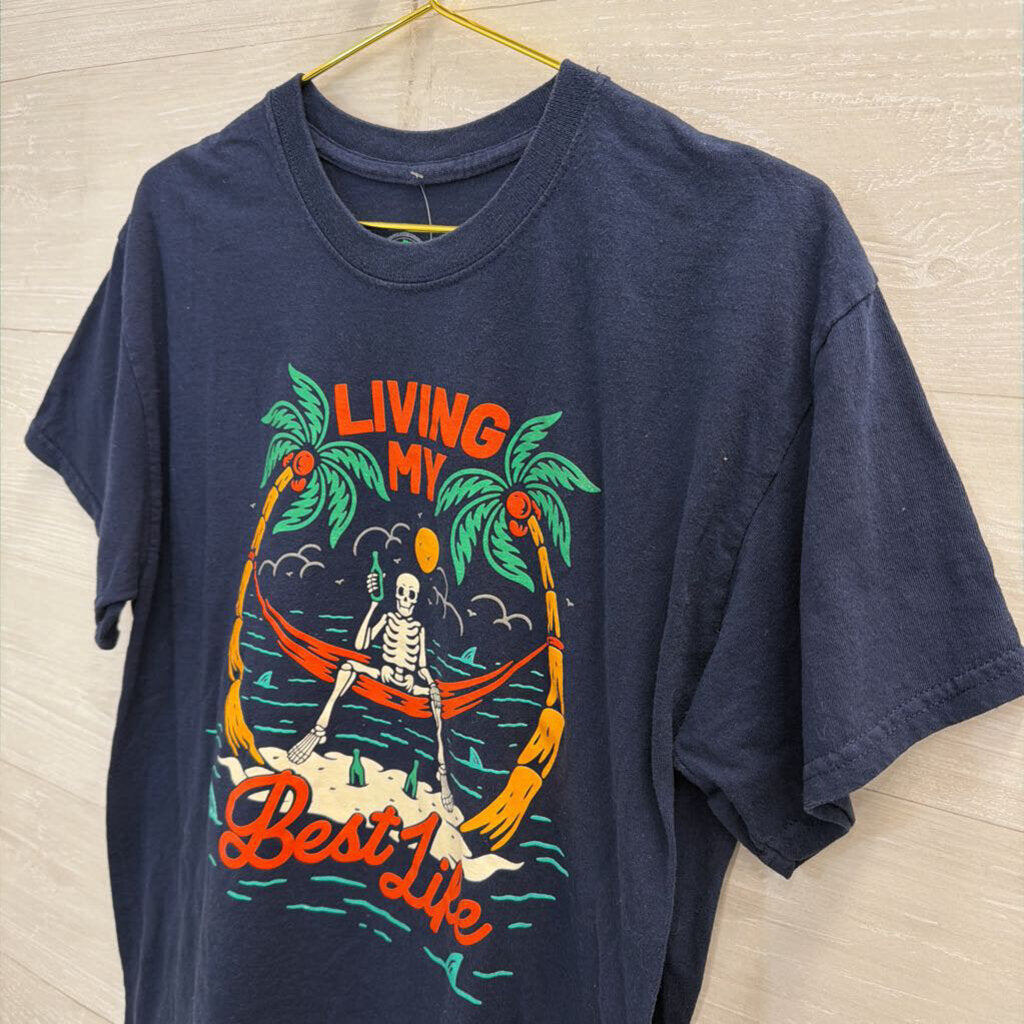 Navy/ Multi Living My Best Life Short Sleeve Graphic Tee Large