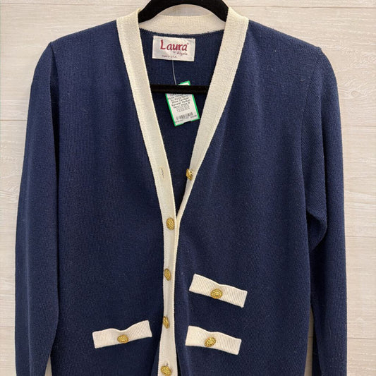 Vintage Laura by Alyzia Navy/ White Cardigan Sweater Medium