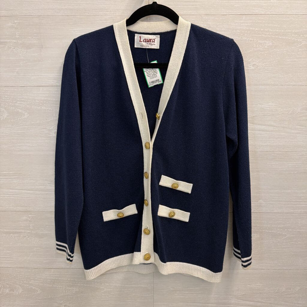 Vintage Laura by Alyzia Navy/ White Cardigan Sweater Medium