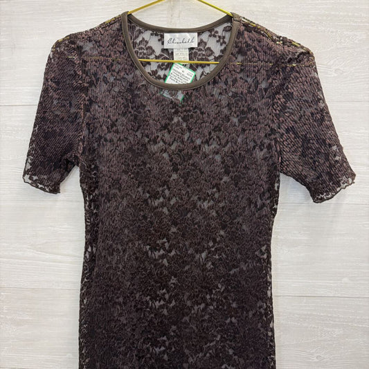 Vintage Elizabeth Brown Sheer Lace Short Sleeve Dress 6 Petite