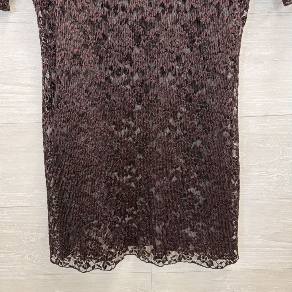 Vintage Elizabeth Brown Sheer Lace Short Sleeve Dress 6 Petite